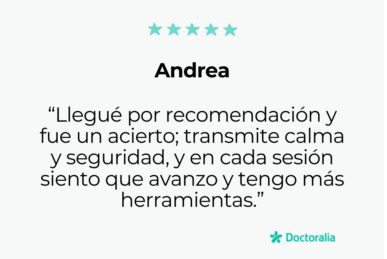 Contacté con Carlos por recomendación y fue un acierto. Su profesionalidad y la seguridad que transmite en terapia me están ayudando a salir adelante. Lo recomiendo. Gracias.