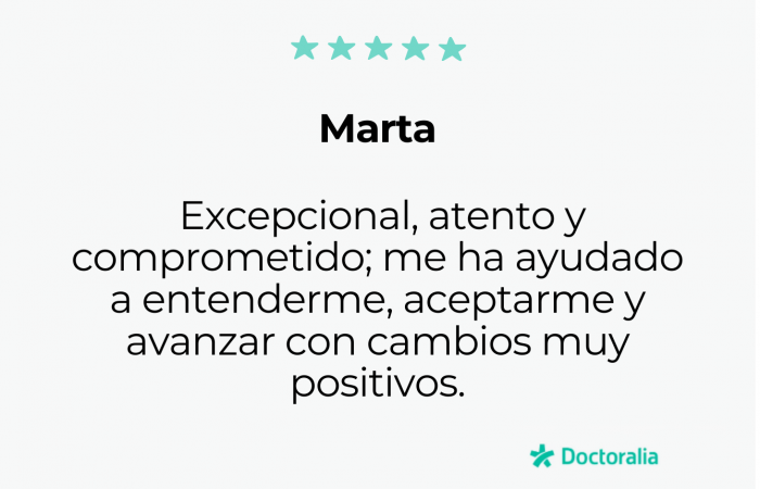 Carlos es un psicólogo excepcional: atento y muy comprometido. Su apoyo me ha ayudado a conocerme mejor, entender mis pensamientos y aceptarme, logrando cambios positivos y transformadores. Lo recomiendo sin duda.